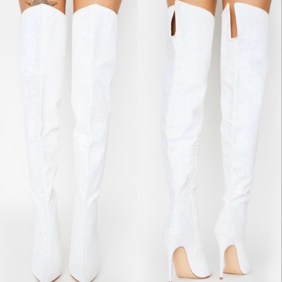 pleaser arctic court order thigh high boots holo holo silver size 7 - Picture 4 of 5